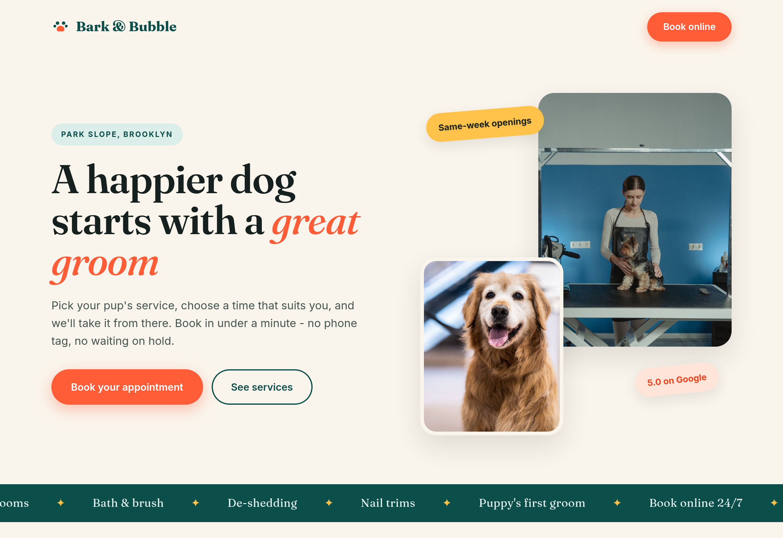 The booking website we build for groomers